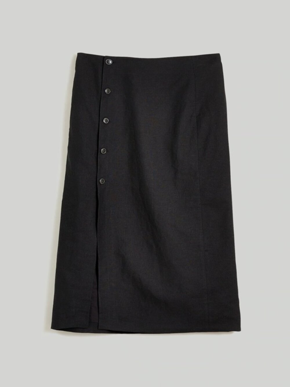 Wrap Midi Skirt 14 Black Linen-Cotton Blend NL829 - Picture 2 of 8